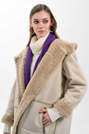 BEIGE TEDDY HOODED COAT