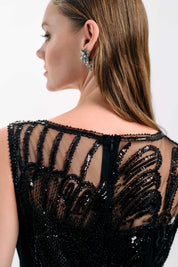 BLACK BEADED ASYMMETRIC FRINGE DRESS