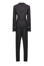 Double Breasted Fringe Trim Jacket and Pant Set