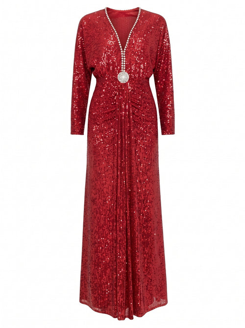 Sequin Draped Long Gown