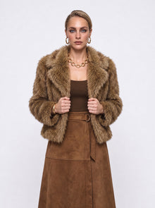 NOTCH COLLAR FAUX FUR CROPPED JACKET