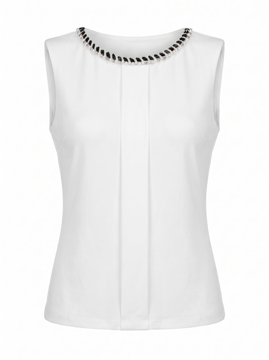 JEWELLED NECKLINE SLEEVELESS CREPE BLOUSE