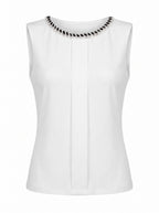 JEWELLED NECKLINE SLEEVELESS CREPE BLOUSE
