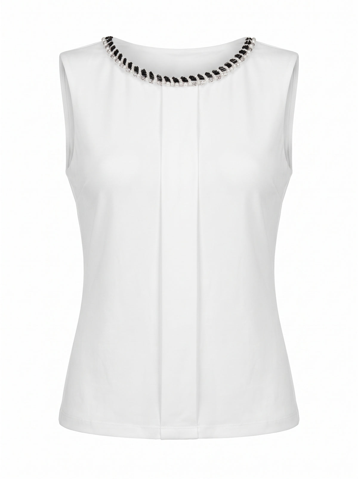 JEWELLED NECKLINE SLEEVELESS CREPE BLOUSE