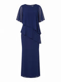 TIERED CHIFFON FLUTTER-SLEEVE MAXI DRESS
