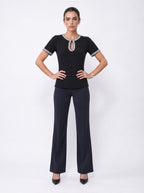 BEADED KEYHOLE NECKLINE JERSEY TOP