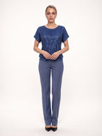 SEQUIN BANDED-HEM SHORT SLEEVE TOP