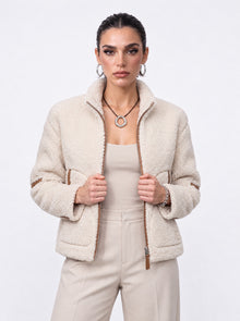 TEDDY ZIP JACKET WITH TAN TRIM