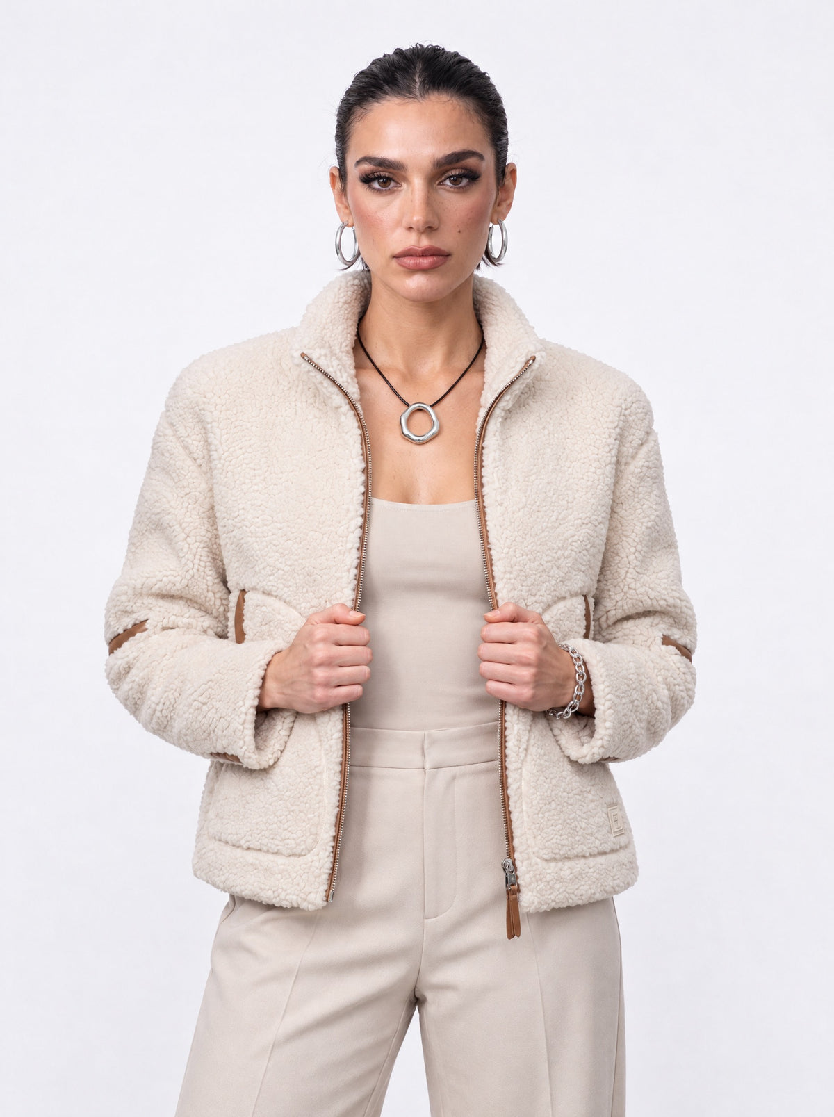 TEDDY ZIP JACKET WITH TAN TRIM