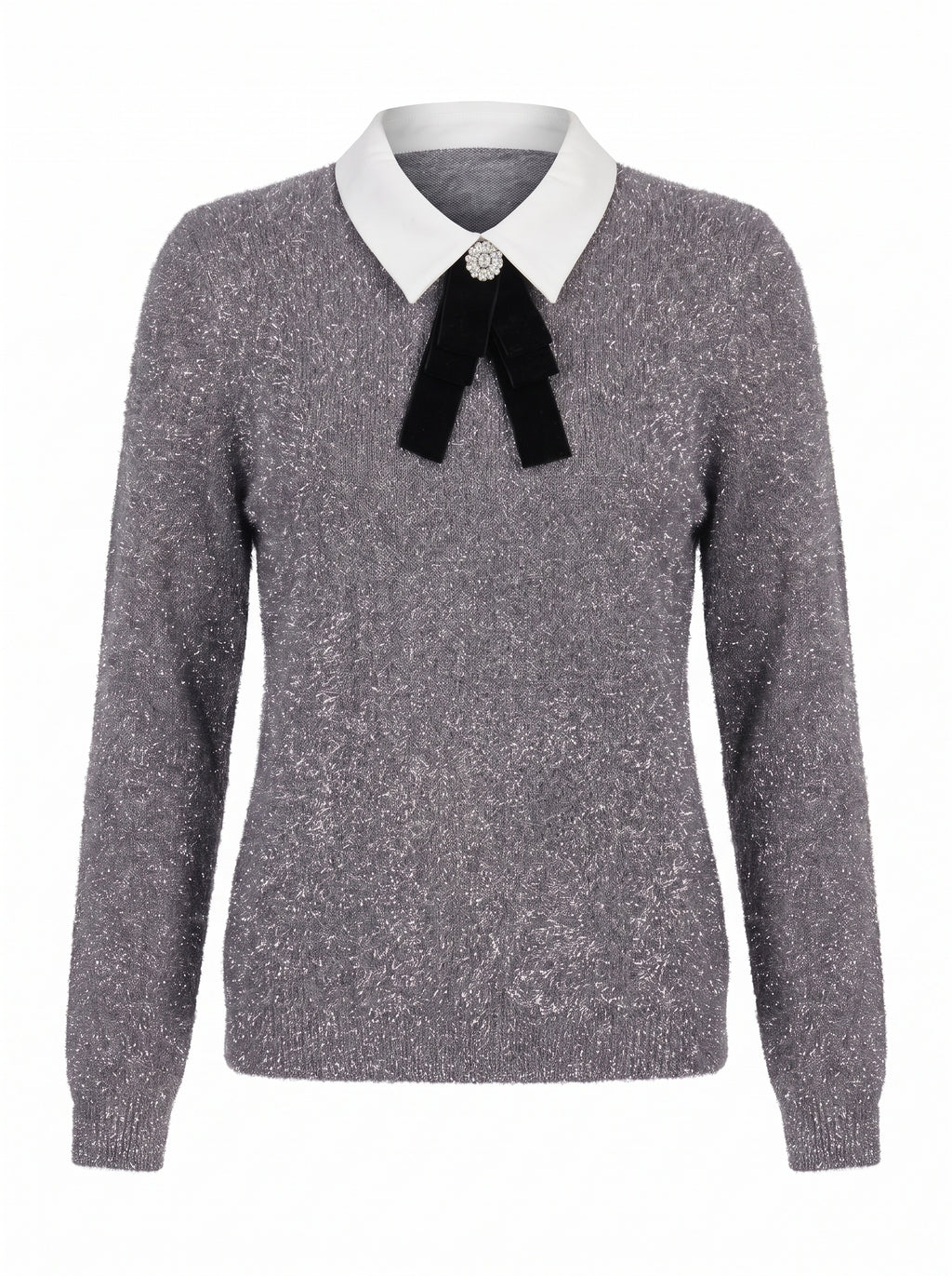 VELVET BOW COLLAR METALLIC KNIT