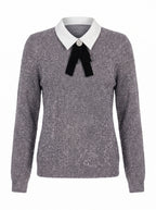 VELVET BOW COLLAR METALLIC KNIT