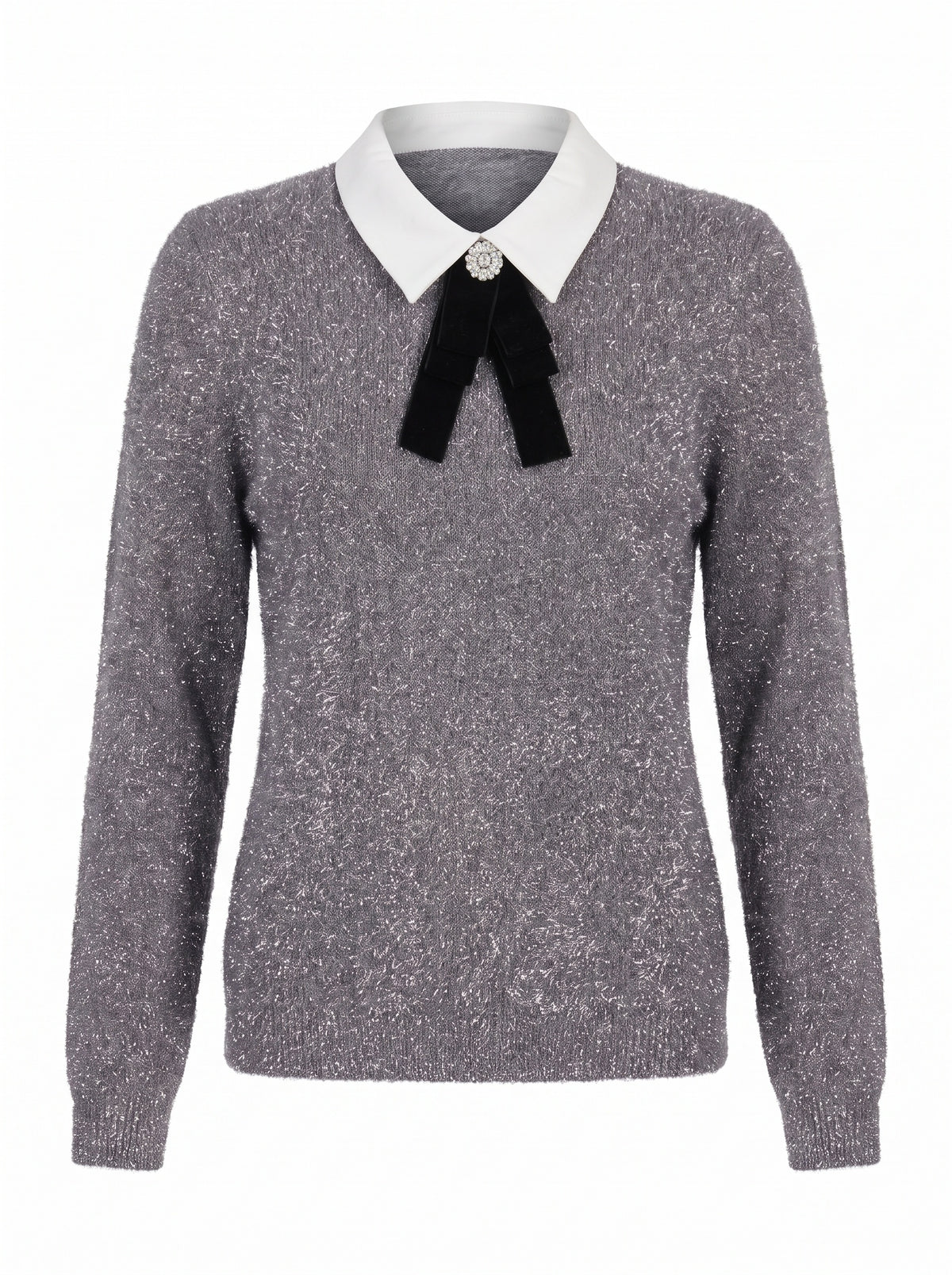 VELVET BOW COLLAR METALLIC KNIT