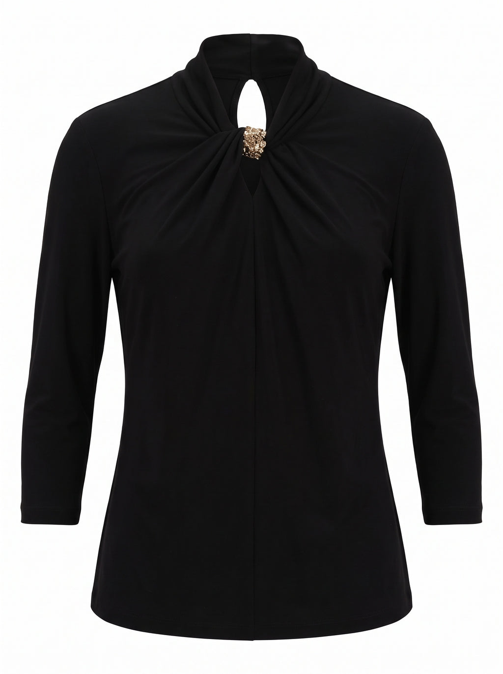 TWIST-NECK DRAPED JERSEY BLOUSE