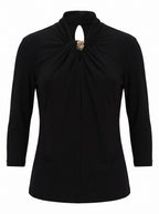 TWIST-NECK DRAPED JERSEY BLOUSE