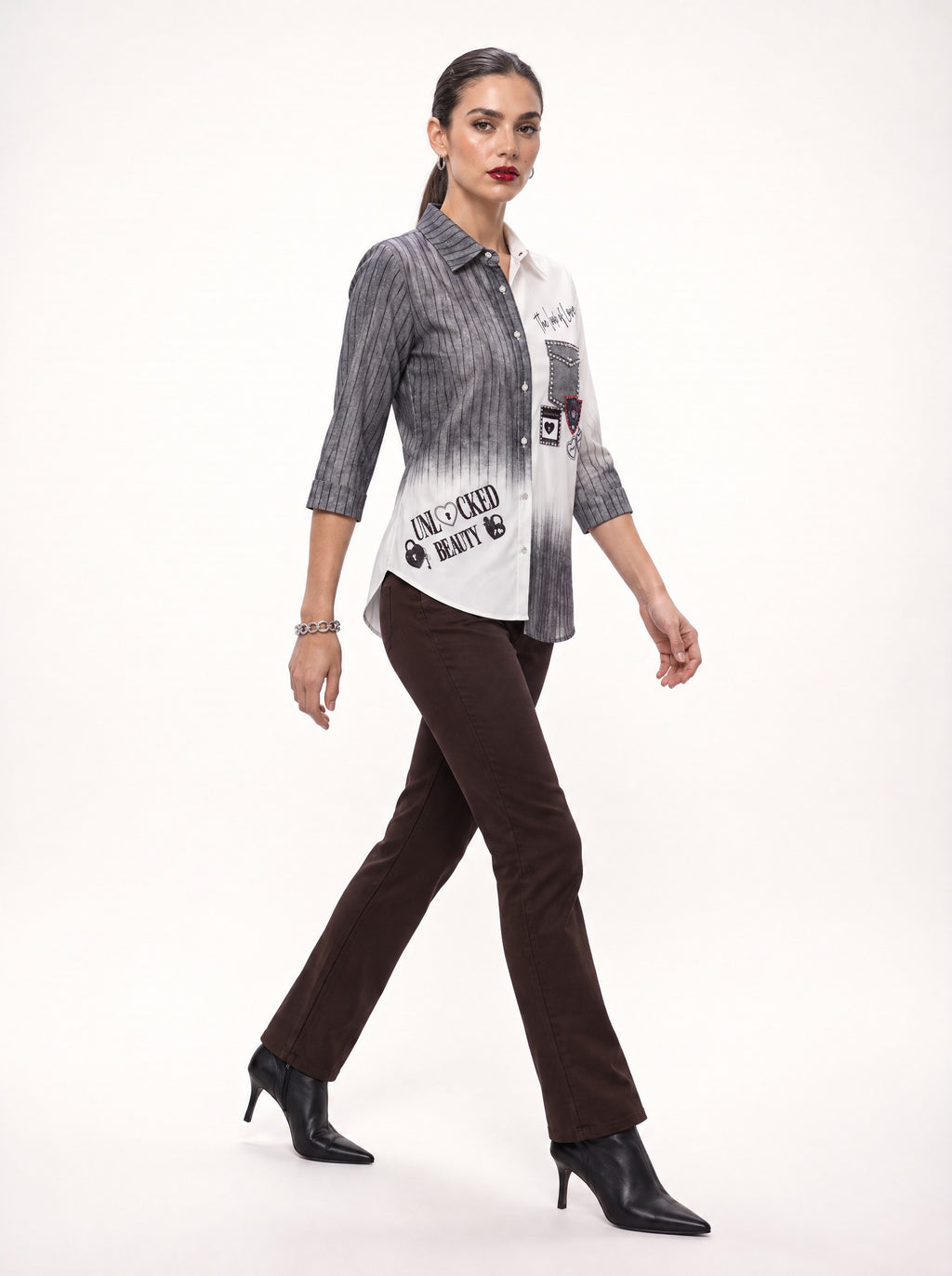 PATCH PRINT HIGH-LOW COTTON-LOOK SHIRT