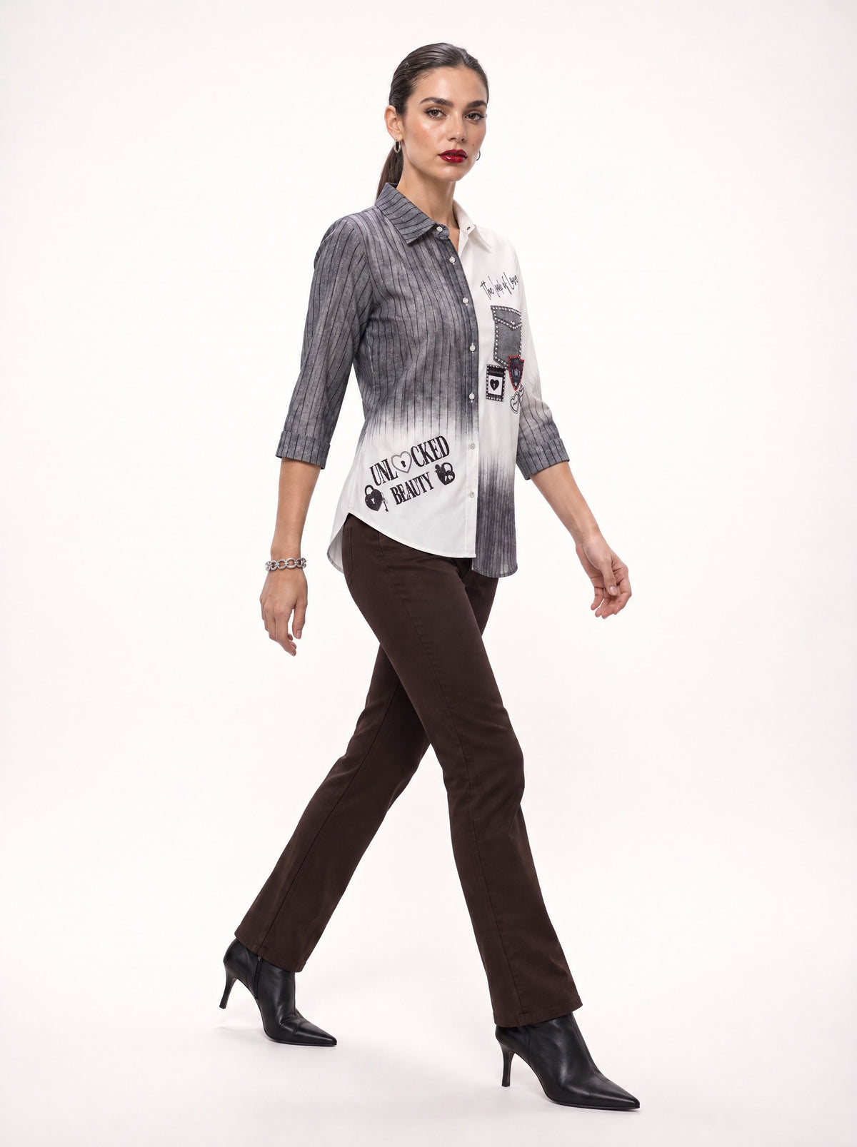 PATCH PRINT HIGH-LOW COTTON-LOOK SHIRT