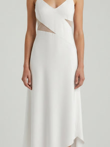 ASYMMETRIC SATIN SLIP DRESS WITH CRYSTAL STRAPS