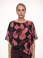 FLORAL CHIFFON OVERLAY BATWING BLOUSE