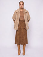 FAUX FUR CAPE COAT WITH POINTED COLLAR