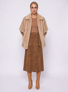 SUEDE-LOOK D-RING WRAP MIDI SKIRT