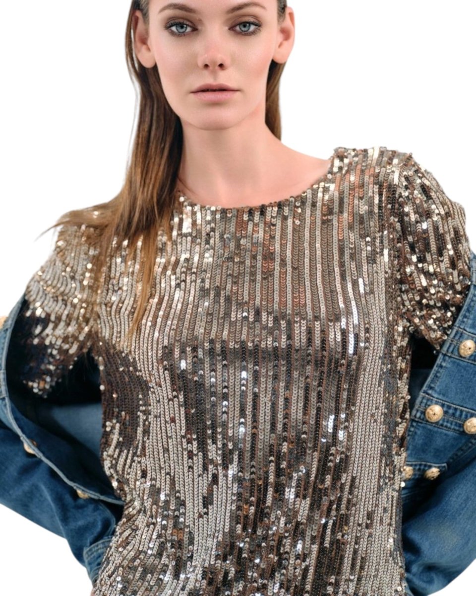 ALL - OVER SEQUIN STATEMENT TOP