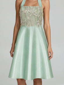 EMBELLISHED HALTER SATIN DRESS