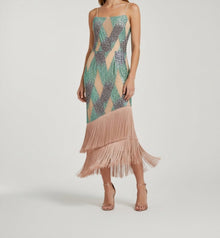 SEQUIN LATTICE FRINGE GOWN