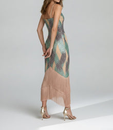 SEQUIN LATTICE FRINGE GOWN