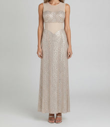 SHEER PANEL SEQUIN GOWN