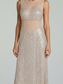 SHEER PANEL SEQUIN GOWN