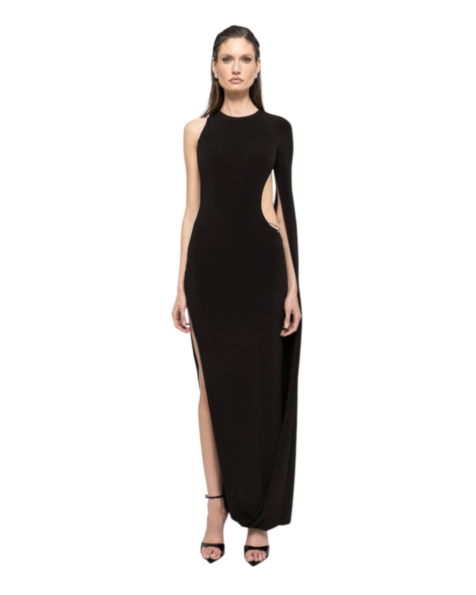 ASYMMETRIC CAPE GOWN 
