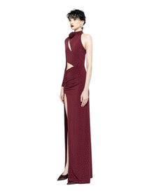 ASYMMETRIC CUTOUT RUCHED GOWN