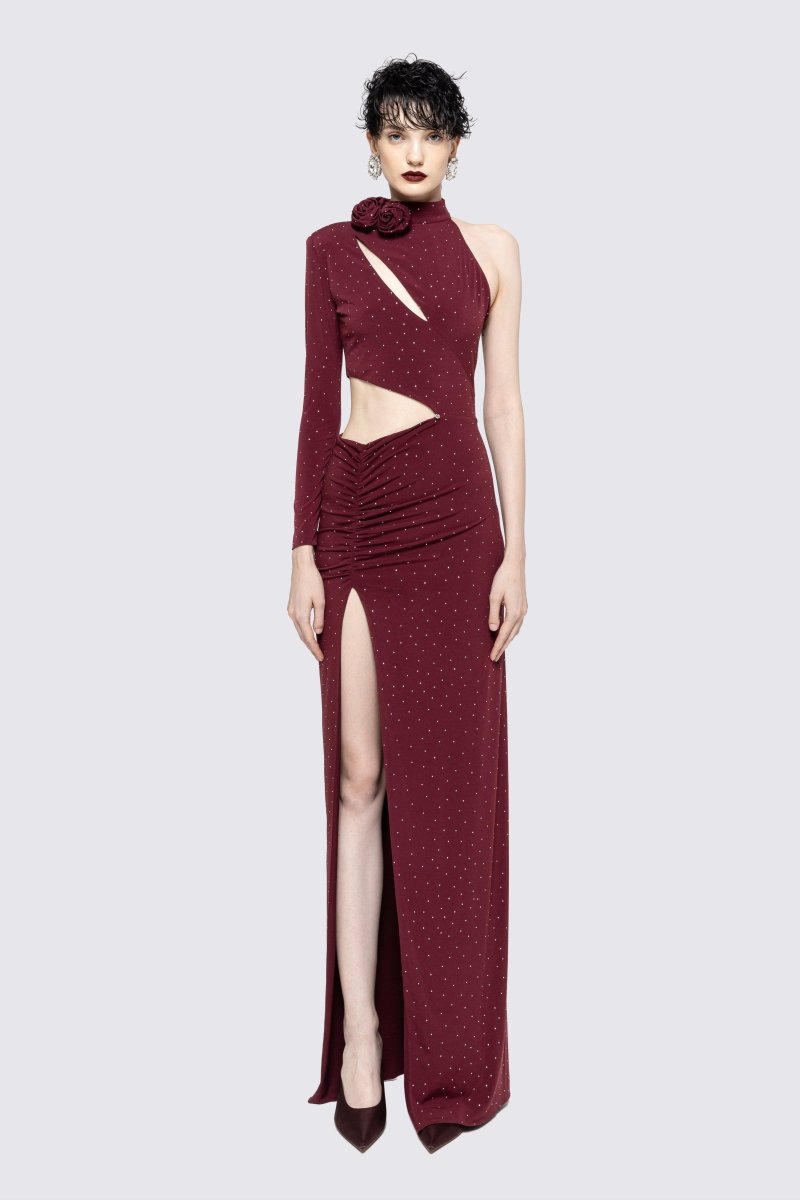 ASYMMETRIC CUTOUT RUCHED GOWN - Nakhle.Ets - Dresses