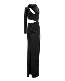 ASYMMETRIC CUTOUT RUCHED GOWN