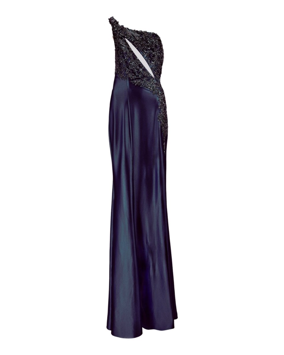 ASYMMETRIC EMBROIDERED EVENING GOWN