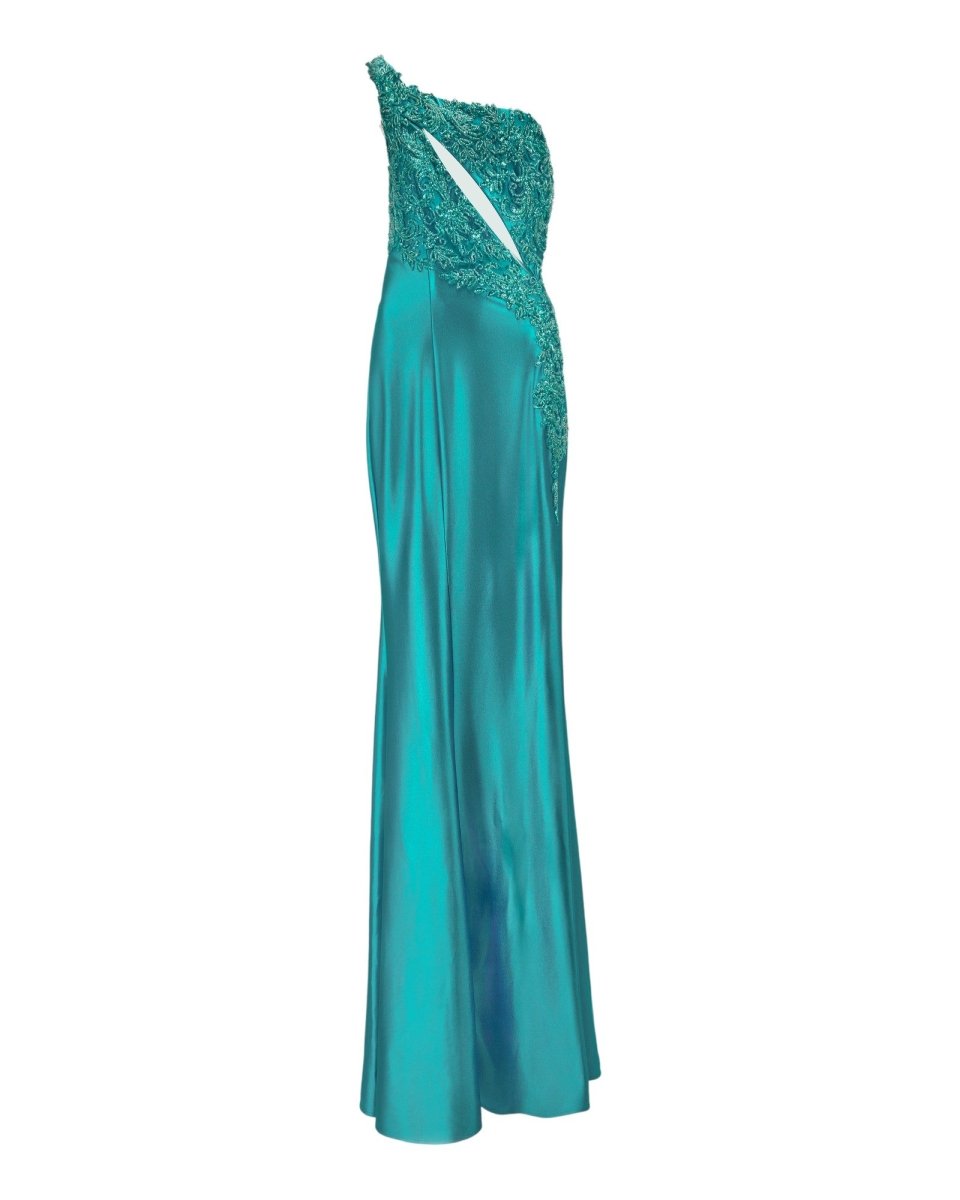 ASYMMETRIC EMBROIDERED EVENING GOWN