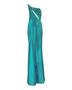 ASYMMETRIC EMBROIDERED EVENING GOWN