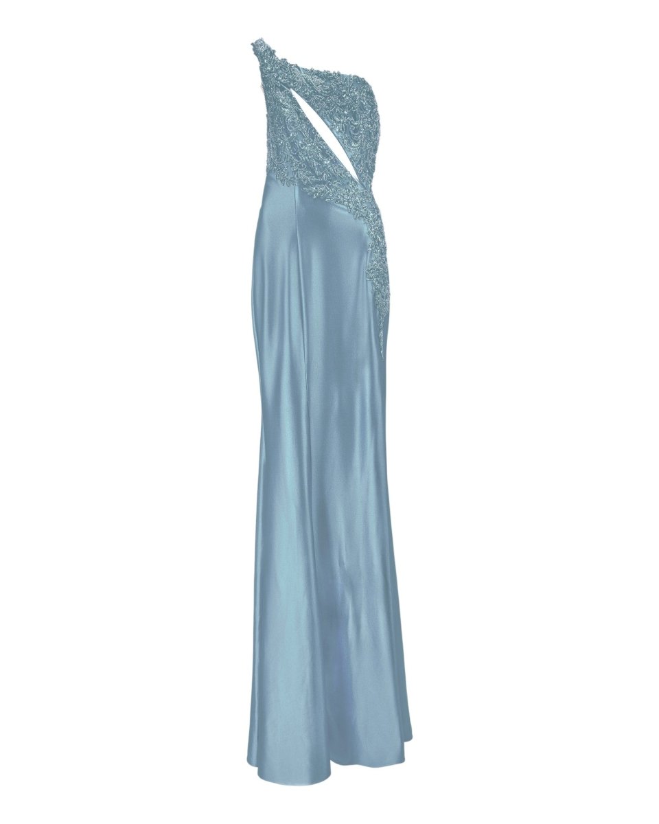ASYMMETRIC EMBROIDERED EVENING GOWN
