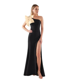 ASYMMETRIC GOWN WITH SCULPTED RUFFLE