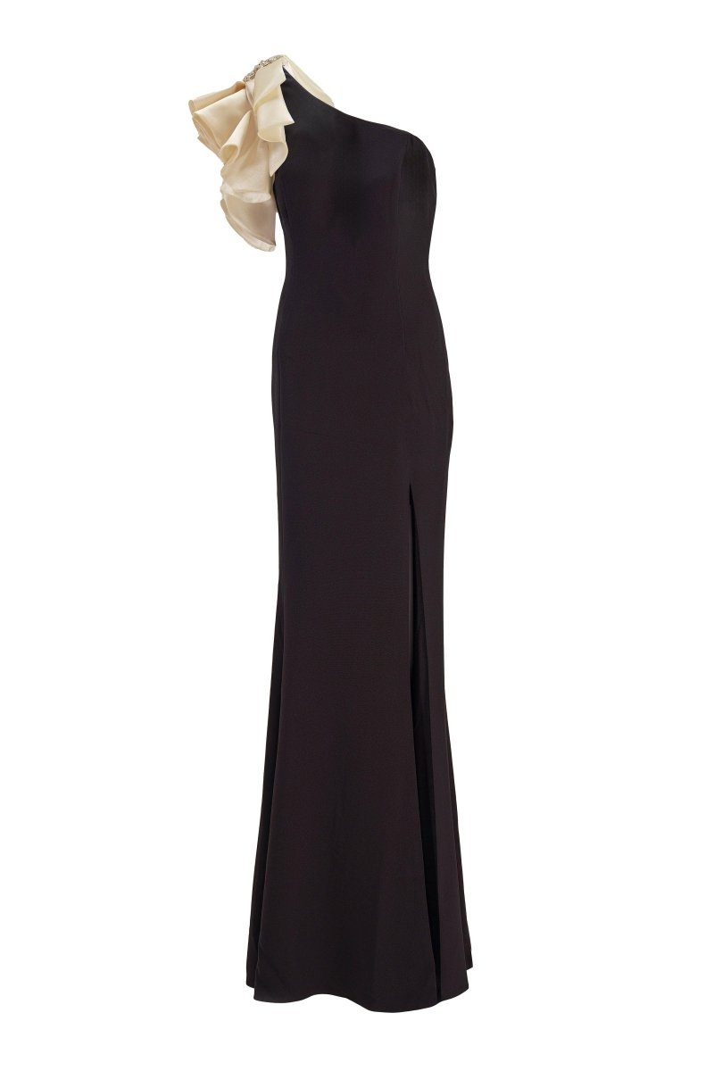 ASYMMETRIC GOWN WITH SCULPTED RUFFLE - Nakhle.Ets - Dresses
