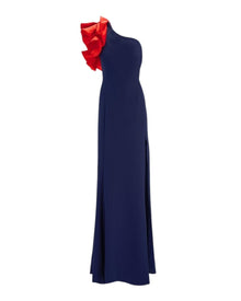 ASYMMETRIC GOWN WITH SCULPTED RUFFLE