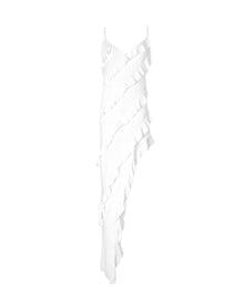 ASYMMETRICAL RUFFLE CHAIN-STRAP DRESS