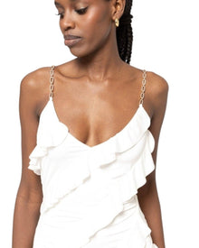 ASYMMETRICAL RUFFLE CHAIN-STRAP DRESS