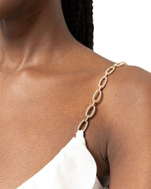 ASYMMETRICAL RUFFLE CHAIN-STRAP DRESS