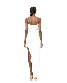 ASYMMETRICAL RUFFLE CHAIN-STRAP DRESS