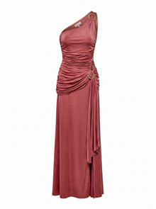 ONE-SHOULDER DRAPED SATIN GOWN