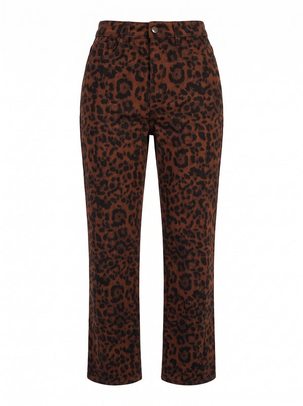 HIGH-WAISTED LEOPARD PRINT STRAIGHT JEANS