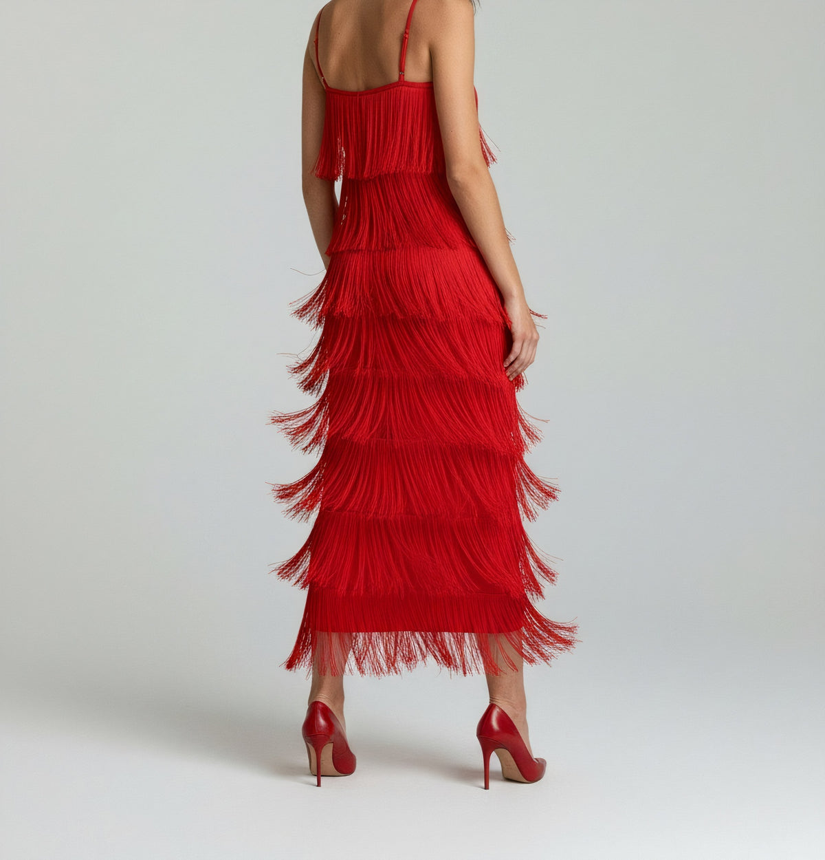 WAVE-PLEATED MIDI DRESS WITH SPAGHETTI STRAPS