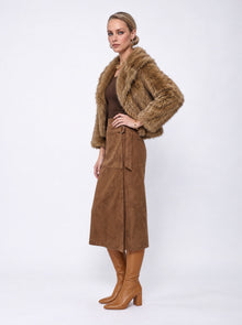 NOTCH COLLAR FAUX FUR CROPPED JACKET