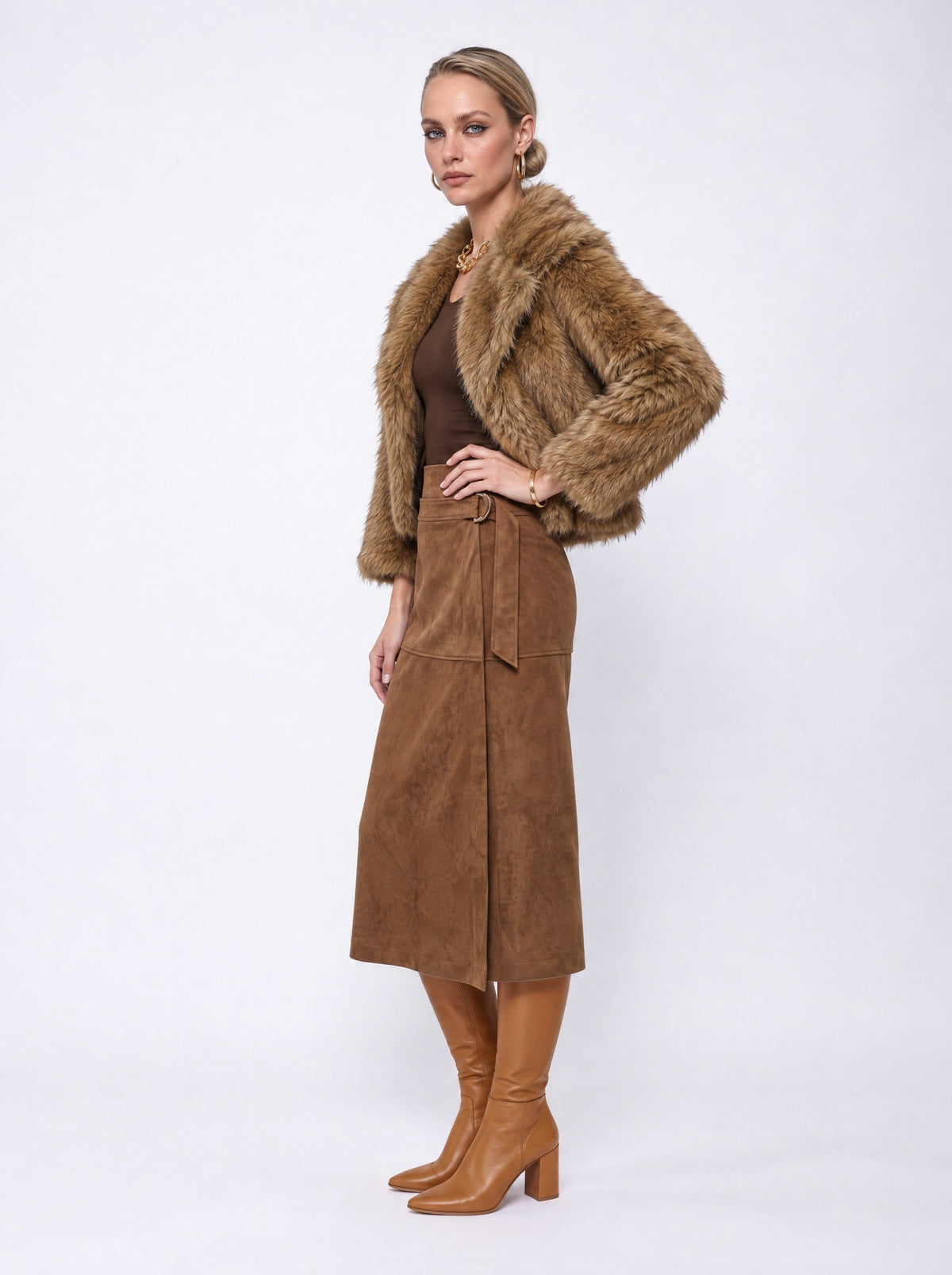 NOTCH COLLAR FAUX FUR CROPPED JACKET